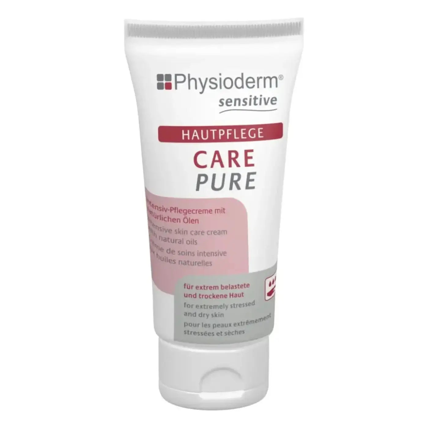 Weiße tube physioderm sensitive care pure intensive hautpflegecreme für extrem gestresste und trockene haut 50 ml