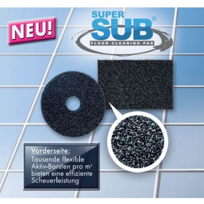 Schwarze runde und rechteckige super sub bodenreinigungspads mit dichten flexiblen borsten für effektives schrubben von solution glöckner
