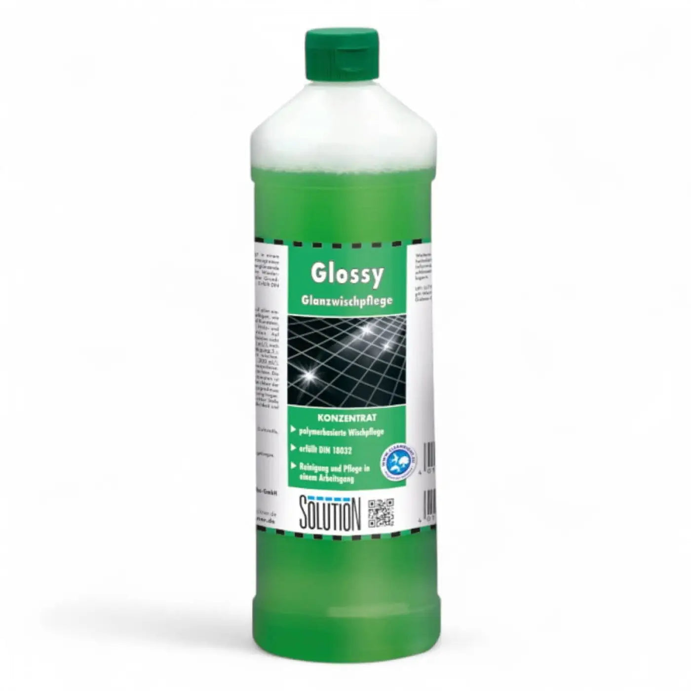 Lösung glöckner glossy glanzwischpflege grüner glänzender glasreiniger konzentrate in weißer plastikflasche mit grünem deckel