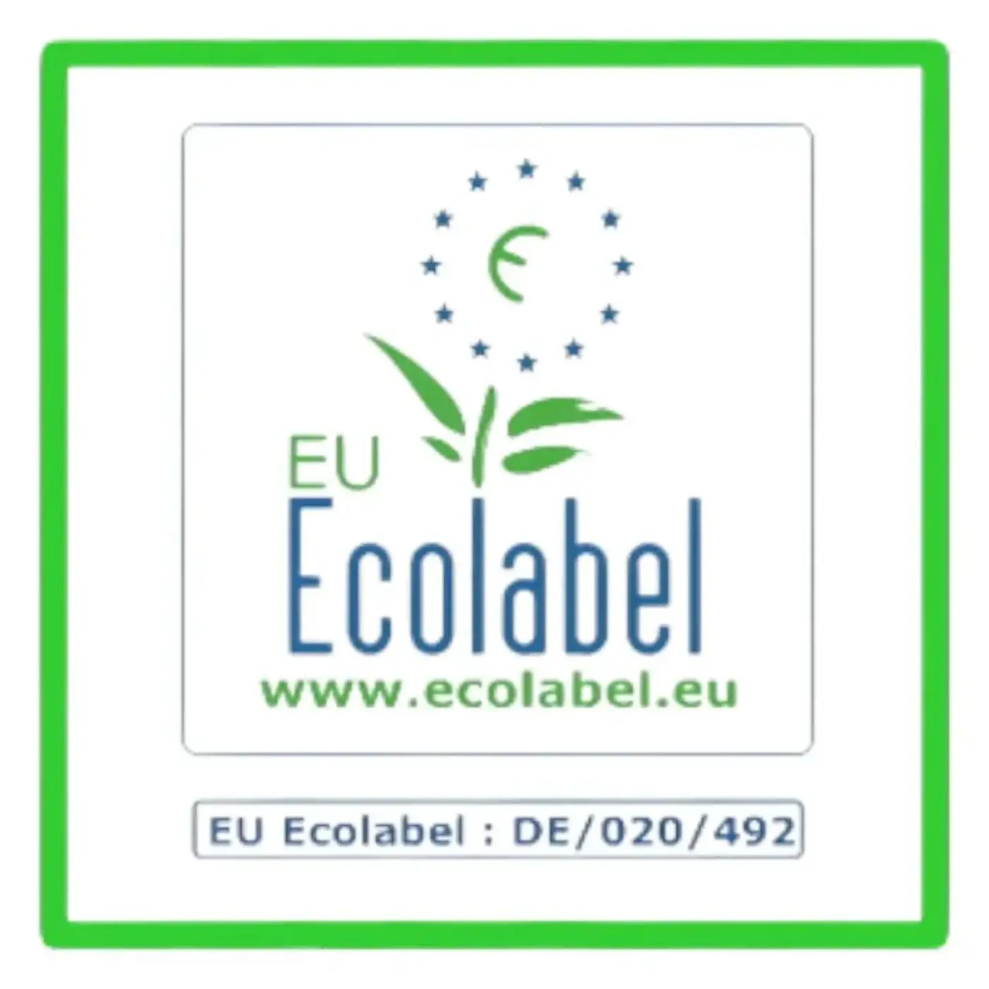 Eu ecolabel zertifizierungslogo mit grünem blatt und blauen sternen auf dem produkt solution glöckner green sanitärreiniger zero