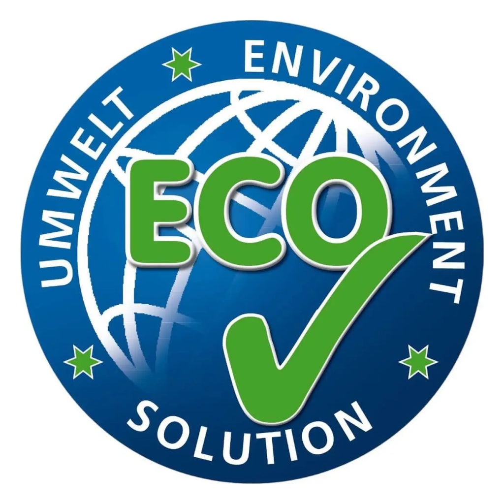 Ökologisches rundlogo mit grünem eco text und globe checkmark für solution glöckner gum ex 40 reifenspurenentferner