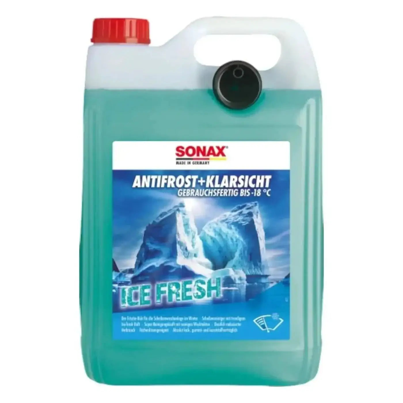 Sonax antifrost+klarsicht bis -18 °c in teal-farbenem kunststoffkanister mit rotem verschluss für frostschutz und scheibenreinigung