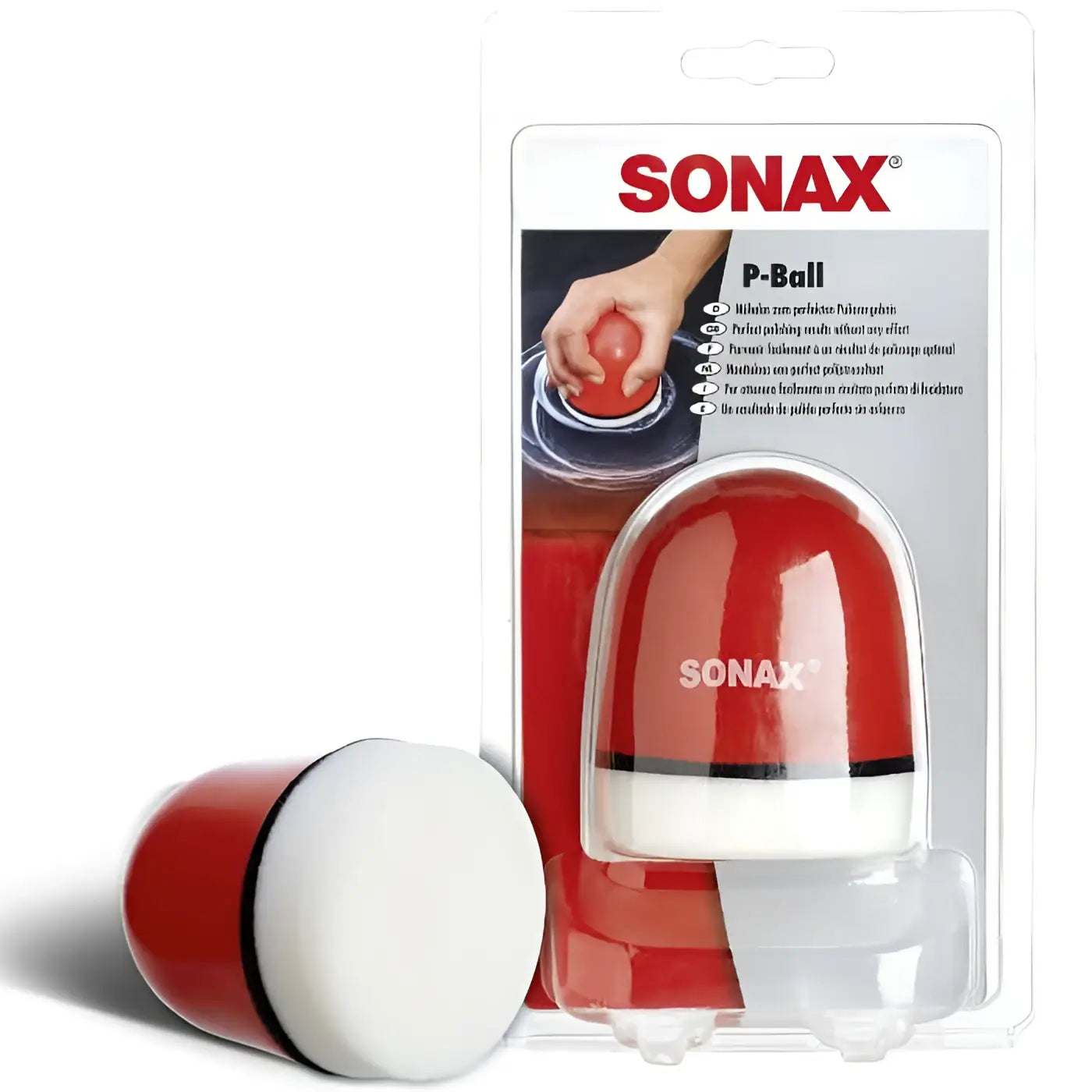 Sonax p-ball polierball rot und weiß mit kugelförmigem Kopf zum polieren von oberflächen