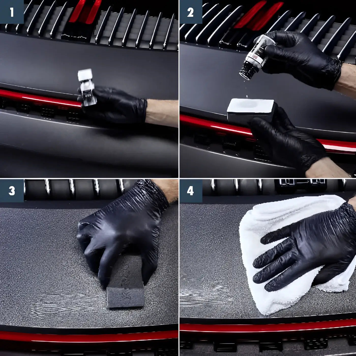 Schwarzer gummihandschuh mit strukturiertem griff und verstärkten fingerspitzen für sonax profiline ceramic coating cc evo