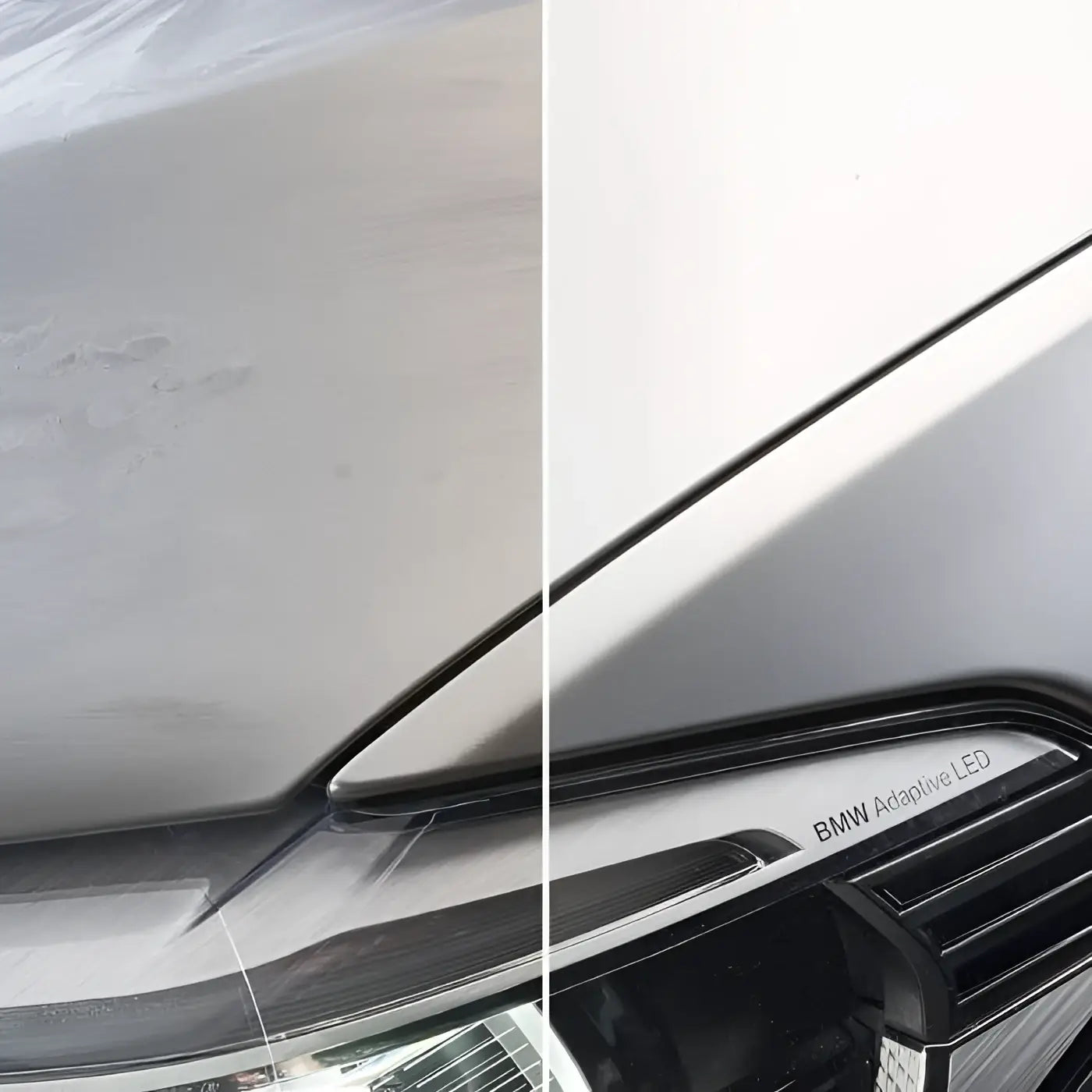 Silberner bmw adaptive led scheinwerfer mit modernem design und schwarzem trim für sonax profiline quick detailer 5l