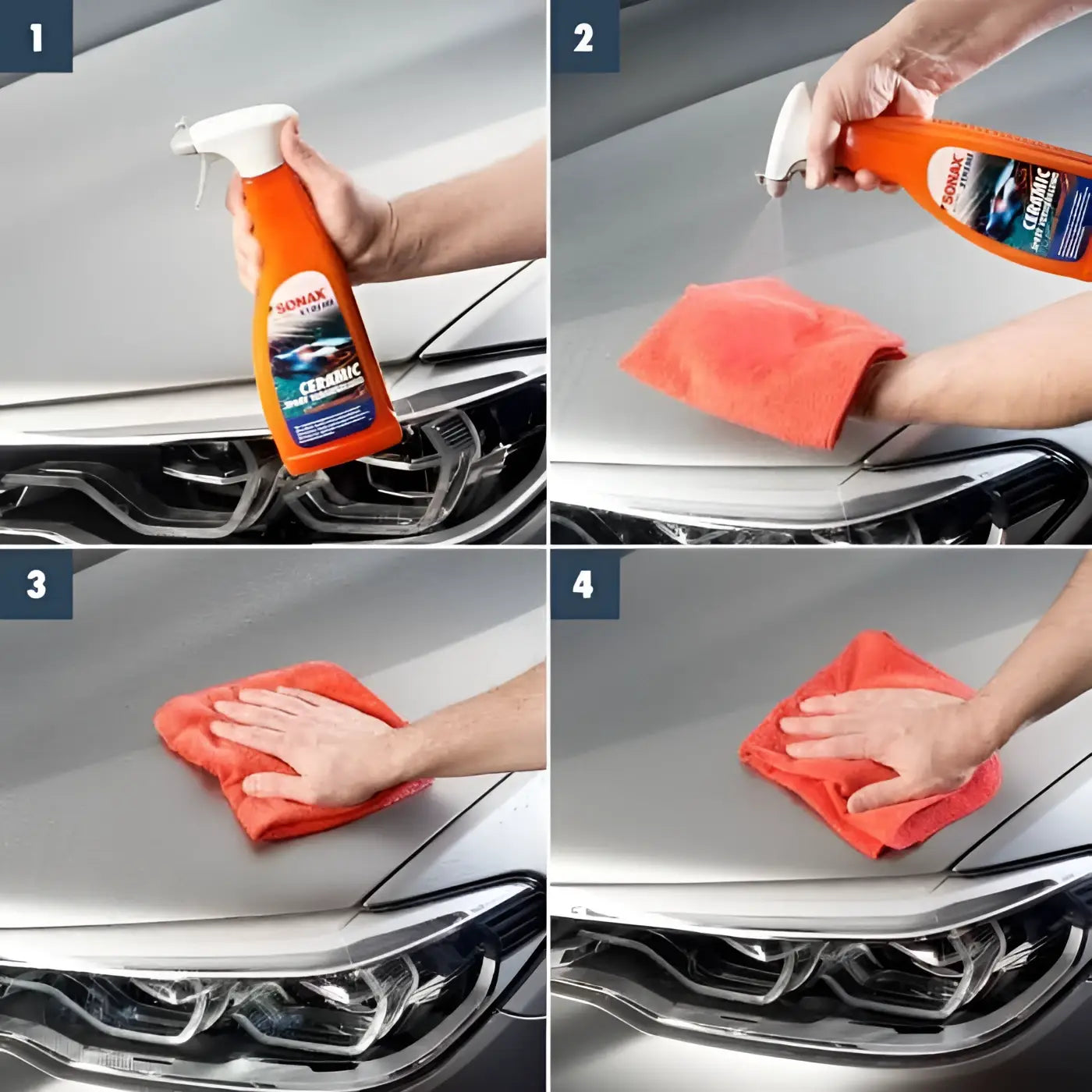 Orange sonax xtreme ceramic spray versiegelung 750ml mit weißer düse und somax ceramic etikett