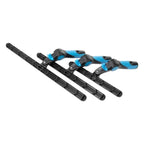 Set of three black and blue plastic ergonomically handled window cleaning squeegees from swivermaster schwenkmaster