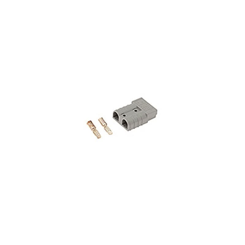 Grauer plastikelektrostecker mit zwei metallkontakten für tennant batteriestecker t5680 oder t16