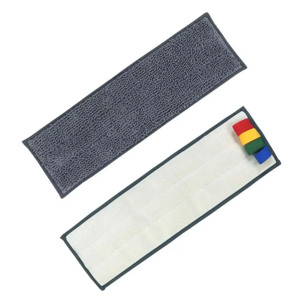 Grauer mikrofasermopp mit schwarzem rand und weißem saugstreifen mit bunten elastikbändern ung ergo klettmopp 40cm