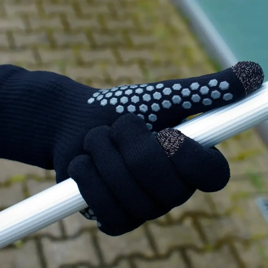 Unger ergotec glasreinigungshandschuhe glon schwarze touchscreen-kompatible griffhandschuhe mit hexagonalem muster auf der handfläche