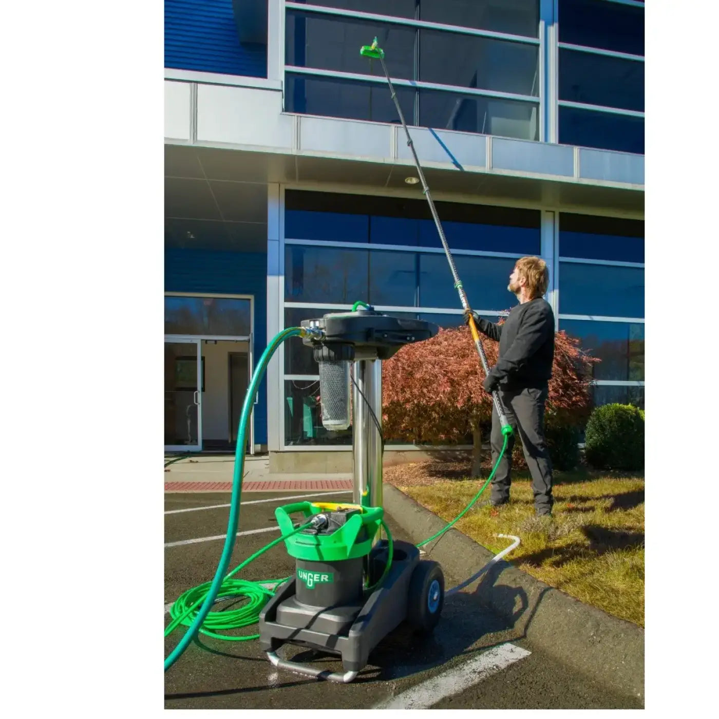 Unger hydropower nano filter komplett nanod grün schwarzes kommerzielles fensterreinigungsgerät mit teleskopstange und schlauch