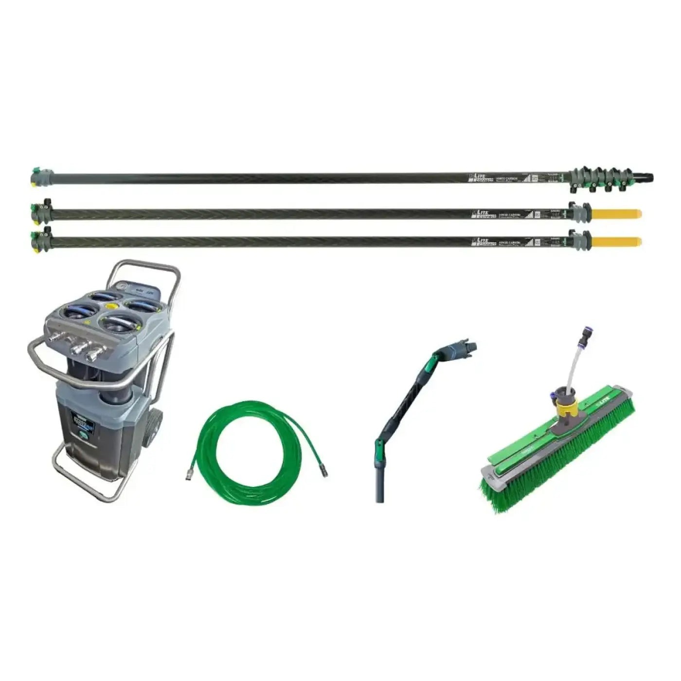 Unger hydropower ro m high rise set himod 13,40m grauer und schwarzer hochdruckreiniger mit kohlefaserstangen und grünem schlauch