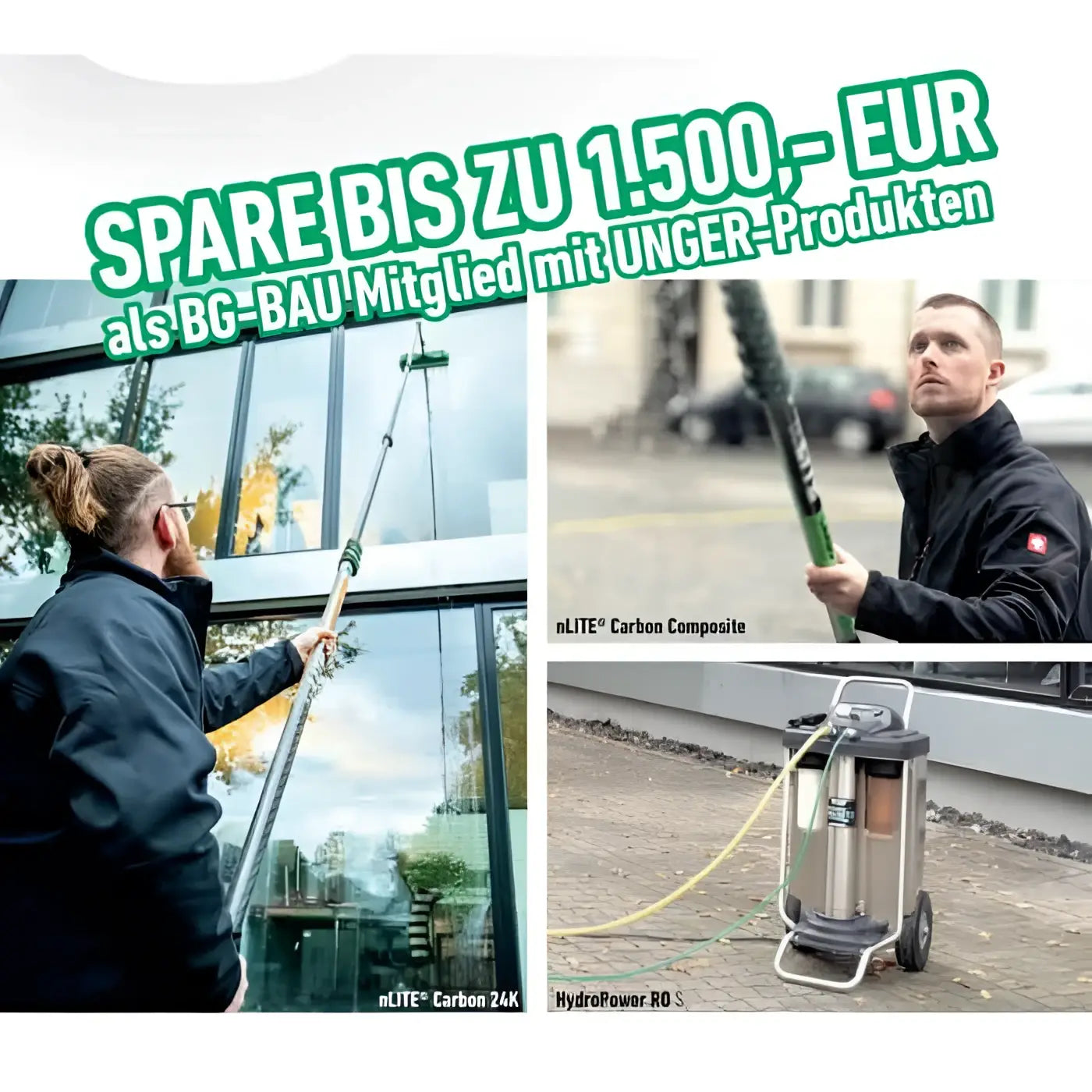 Ungers nLite schlauch nlg fensterreinigungsstange aus grün schwarz carbonverbundstoff mit schlankem design