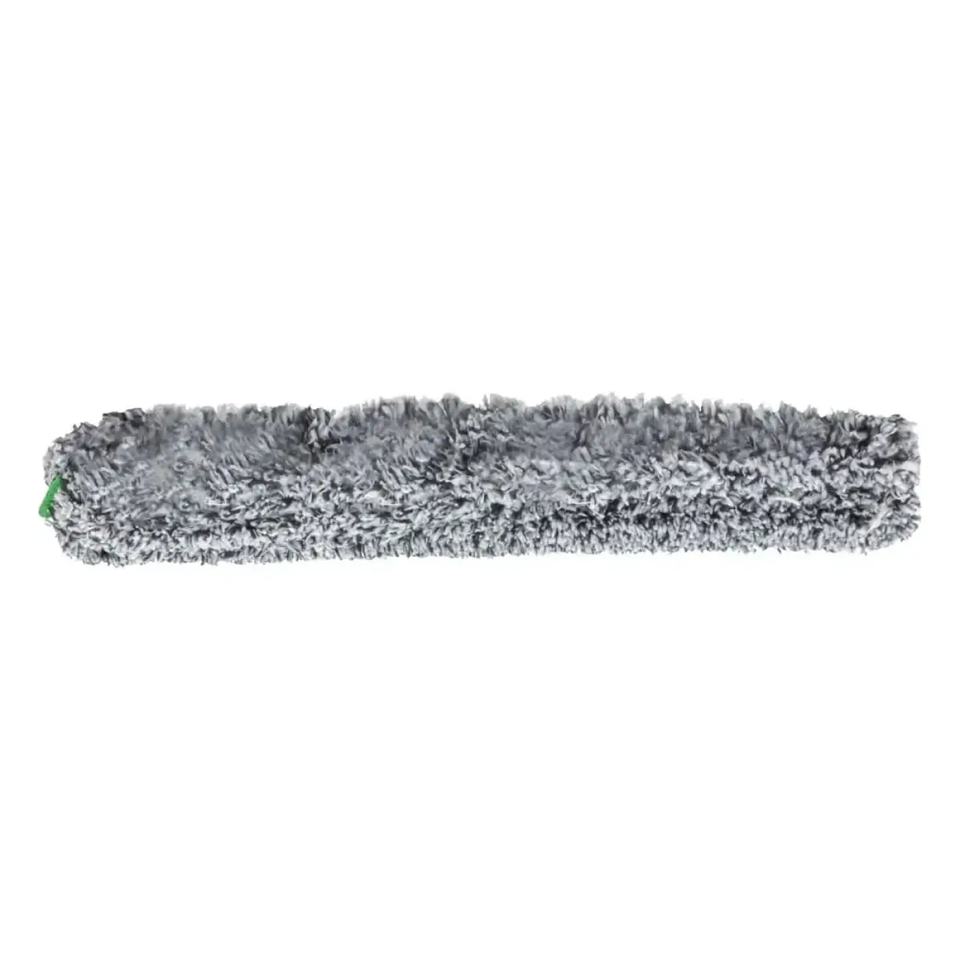 Gray plush microfiber dust mop head with soft textured surface and green tab for unger power einwascherbezug black series