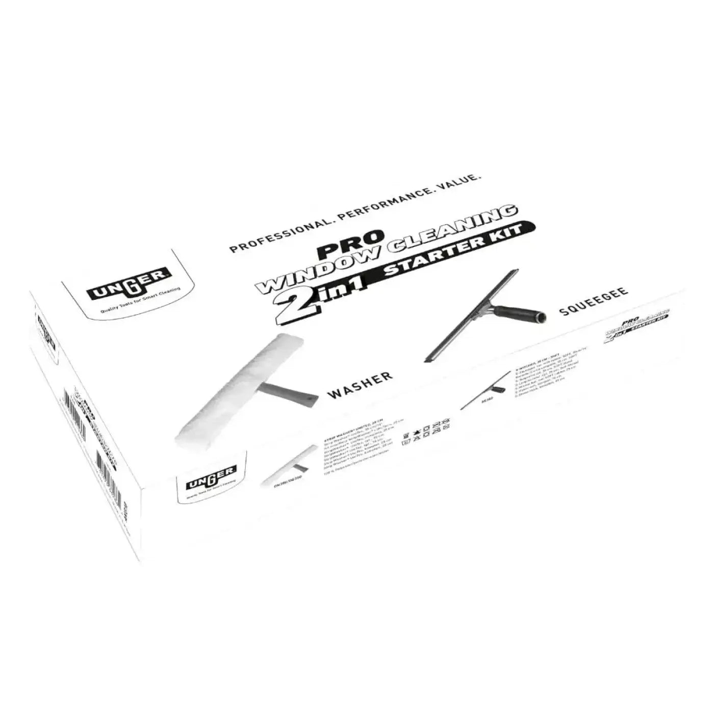 Weiße kartonverpackung für unter armour pro fensterreinigungs starterkit 2-in-1 im unger pro starter set akg10