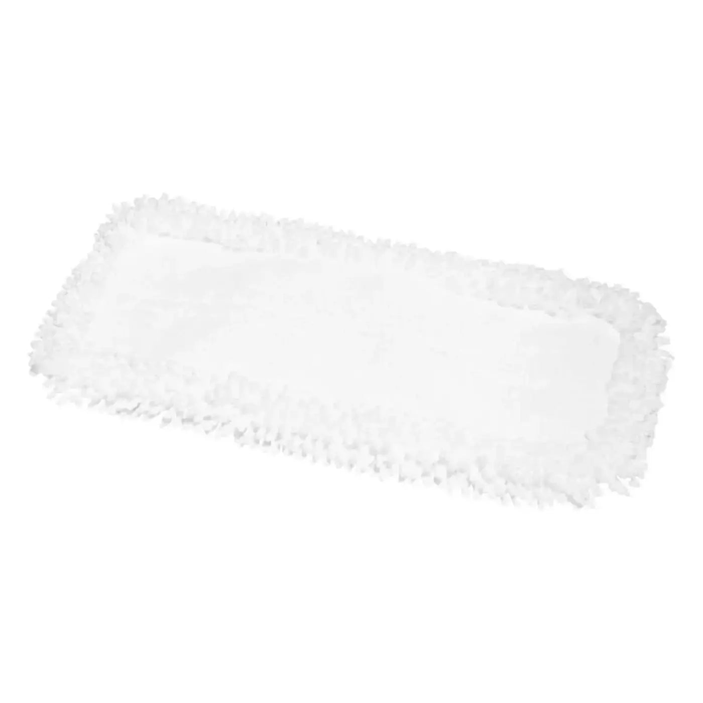 Weißes rechteckiges mikrofasermoppkopf mit weicher, flauschiger struktur und leicht ausgefransten kanten von vermop scandic mono white magic wischmop 28cm