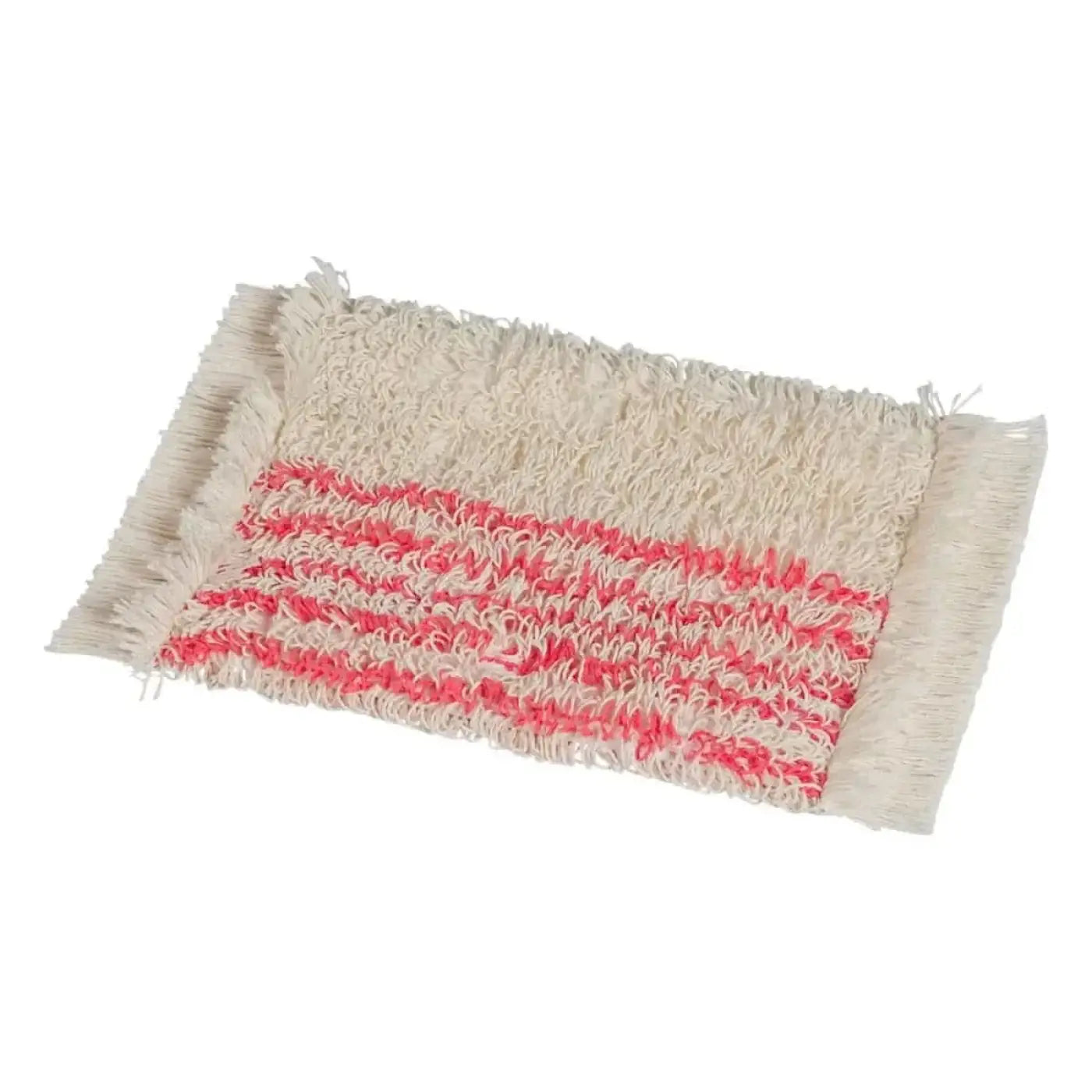 Eine cremefarbene kuschelige badezimmermatte mit pinken streifen und fransen passend zum VERMOP Twix Classic Wischmop 30cm