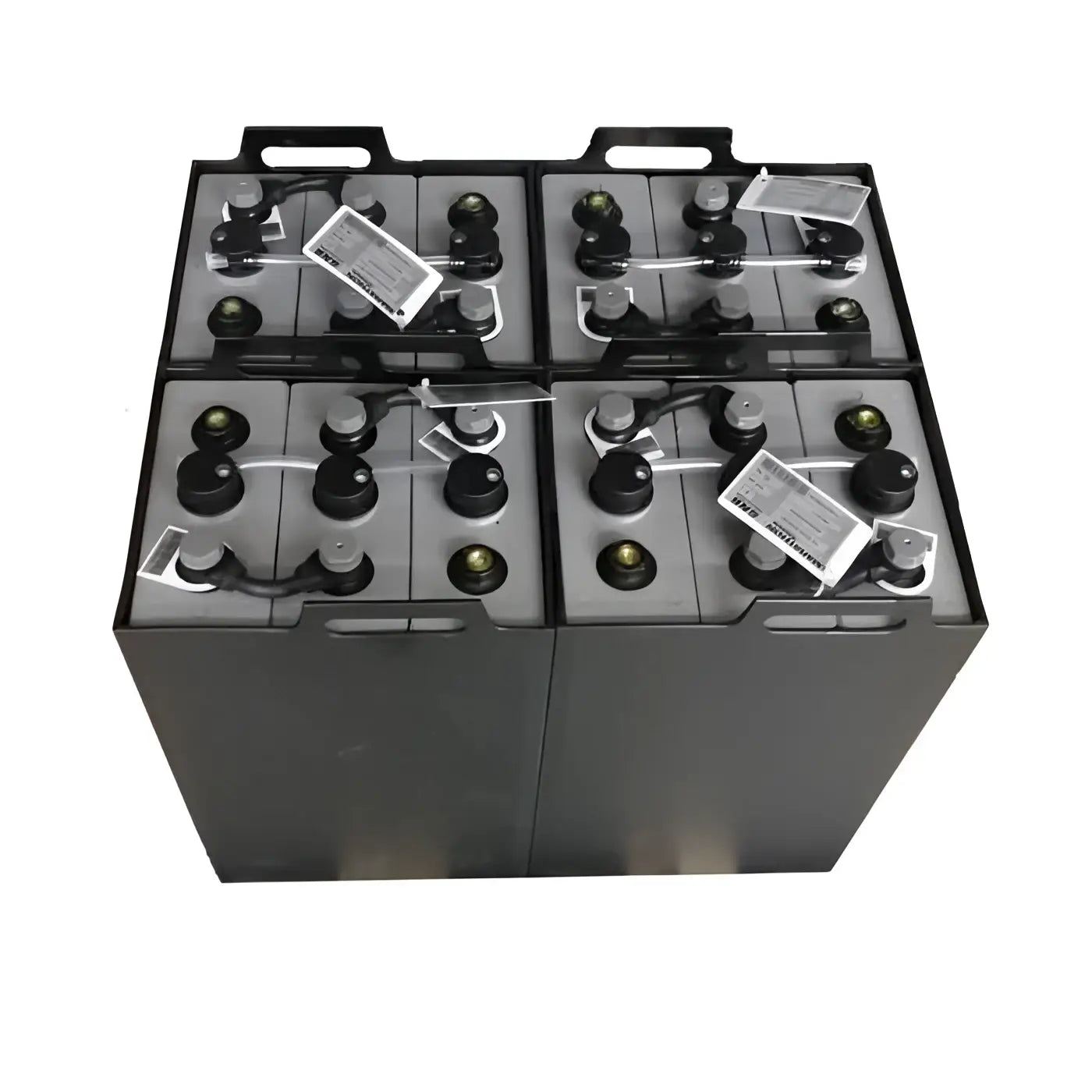 Schwarzer rechteckiger wetrok batterie gel 12v105ahc5 akku mit vier grauen zellen und schwarzen kappen