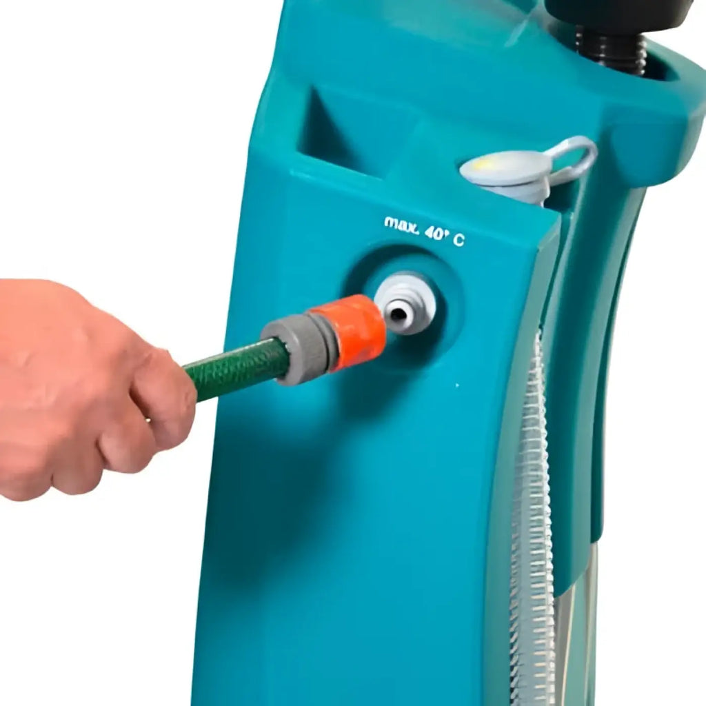 Teal plastikkunststoff gartenschlauchaufroller mit orange grauem anschluss für wetrok drivematic delarge dosing scheuersaugmaschine