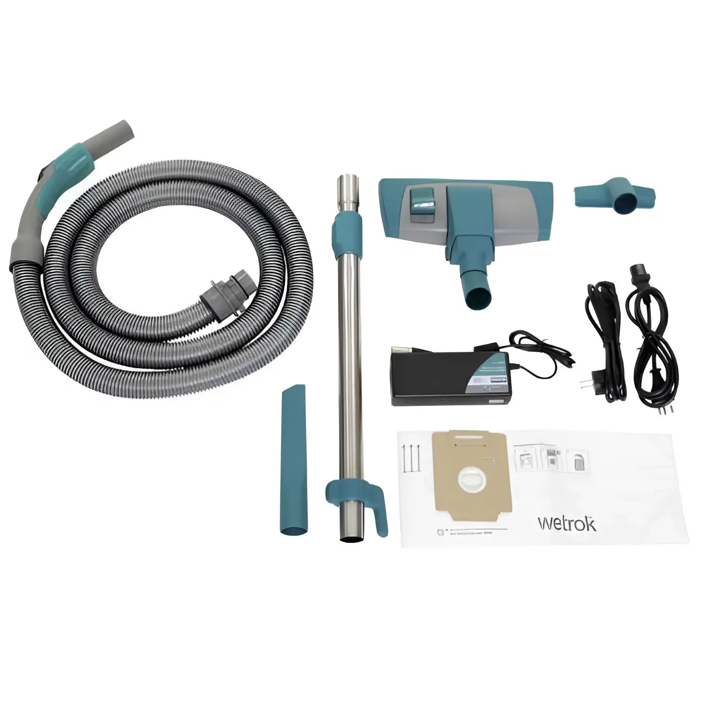 Wetrok monovac freedom kabelloser staubsauger in tealfarben und grau mit schlauch und aufsatzkit