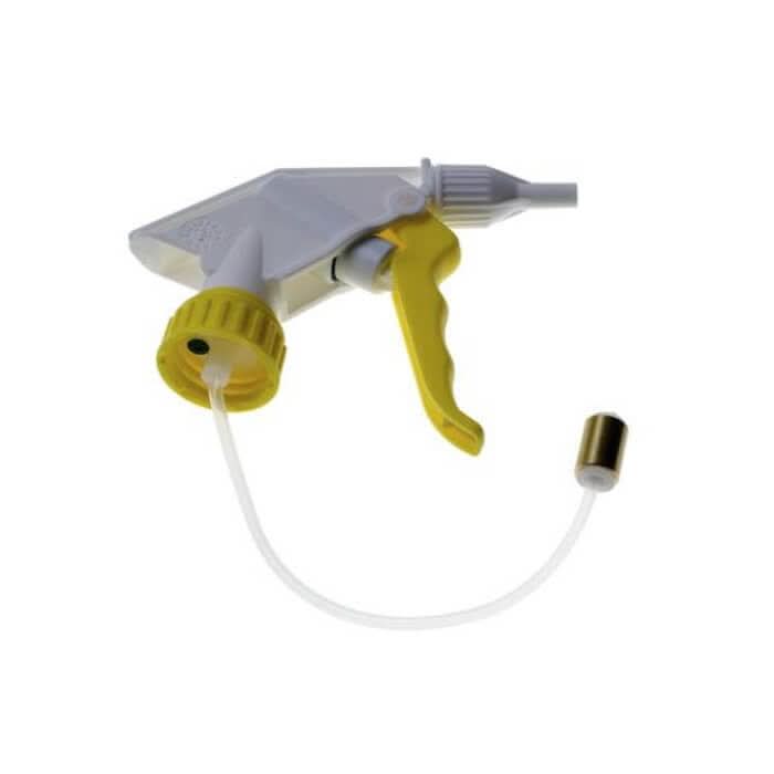 Yellow and white plastic spray nozzle with clear tube and brass tip for wetrok granusan schaumsprüher 05l leer gelb